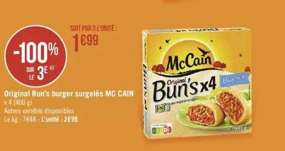 original bun's burger surgelés mc cain