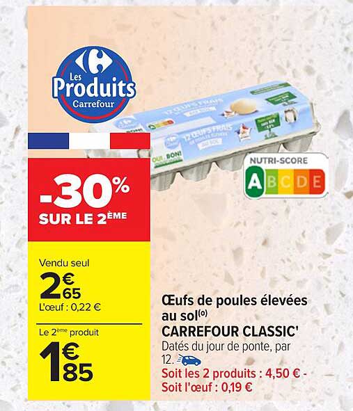 œufs de poules élevées au sol carrefour classic'