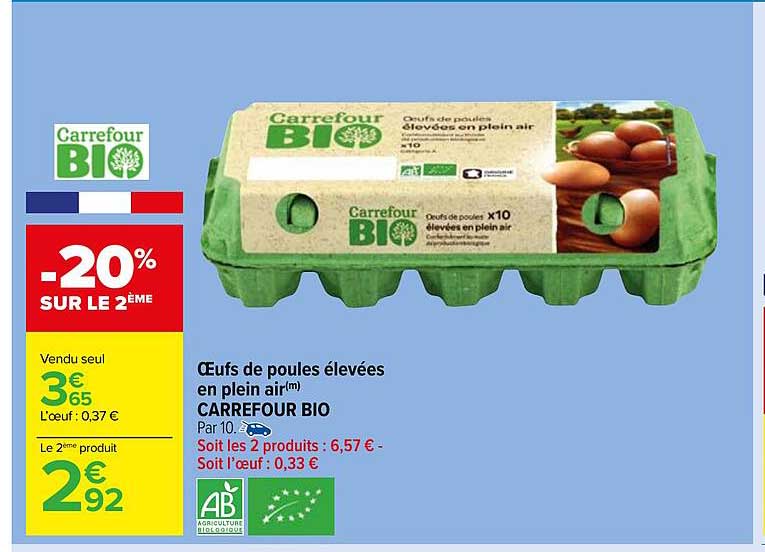œufs de poules élevées en plein air carrefour bio