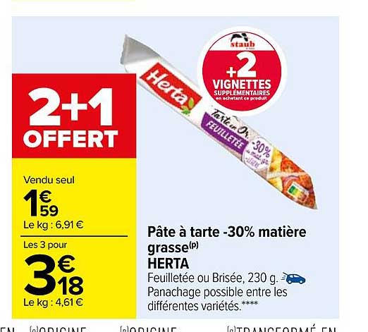 pâte à tarte -30% matière grasse herta
