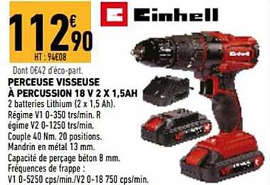 perceuse visseuse à percussion 18v 2 x 1,5ah einhell
