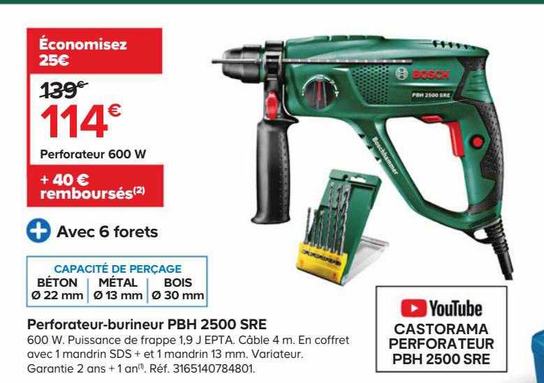 perforateur-burineur pbh 600w 2500 sre bosch