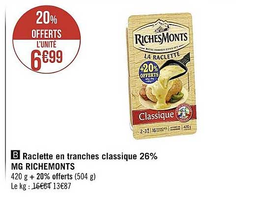 raclette en tranches classique 26% mg riches monts
