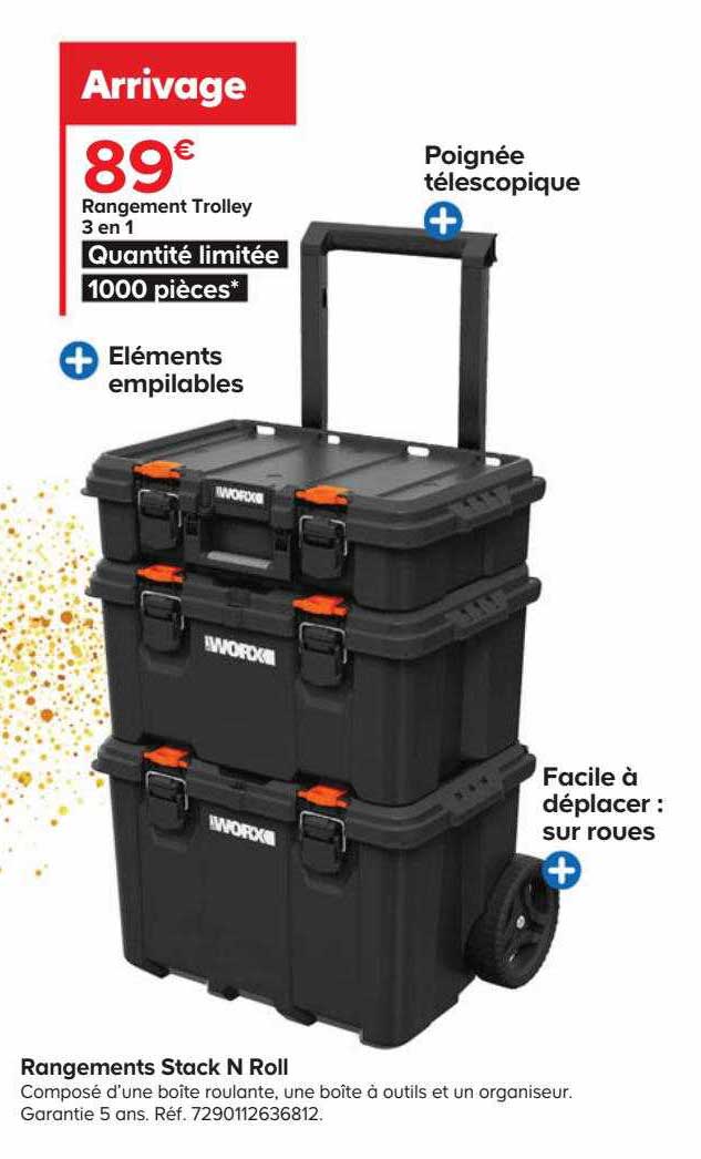 rangement trolley 3 en 1 stack n roll  worx