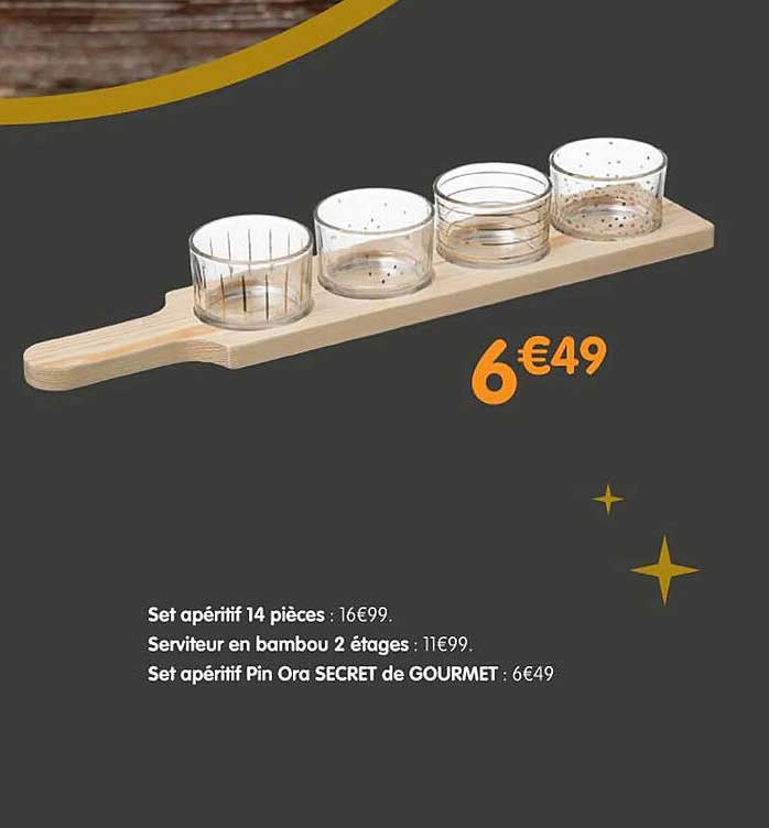 set apéritif 14 pièces, serviteur en bambou 2 étages, set apéritif ora secret de gourmet