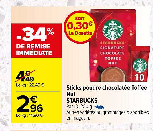 sticks poudre chocolatée toffee nut starbucks
