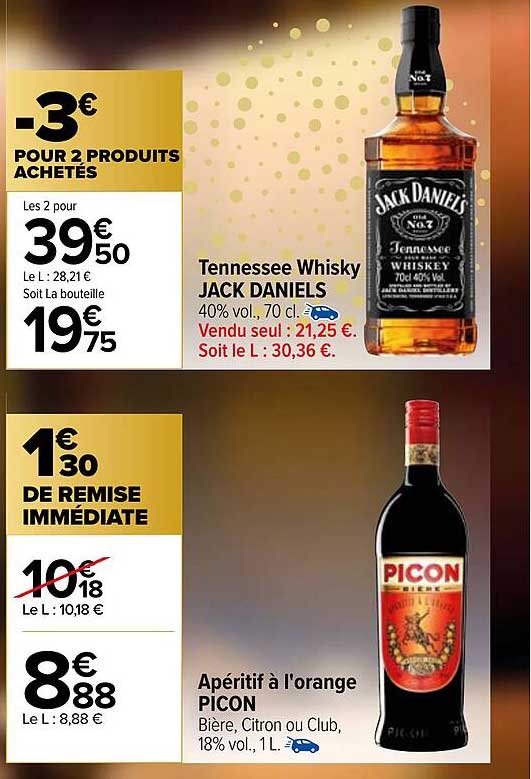 tennessee whisky jack daniels, apéritif à l'orange picon
