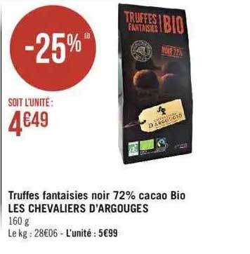 truffes fantaisies noir 72% cacao bio les chevaliers d'argouges