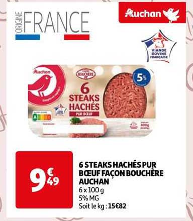 6 steaks hachés pur bœuf façon bouchère auchan