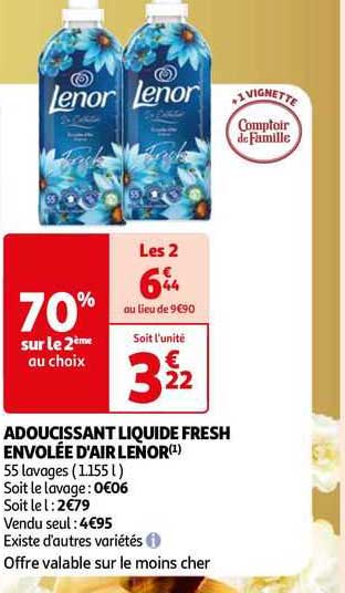 adoucissant liquide fresh envolée d'air lenor