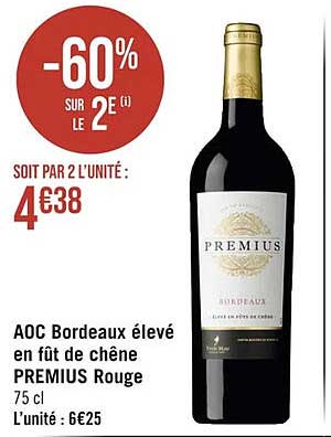Aoc Bordeaux élevé En Fût De Chêne Premius Rouge