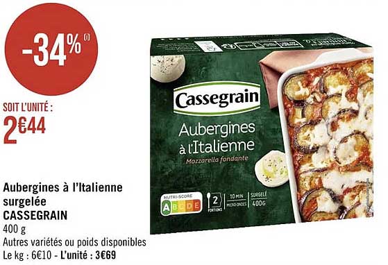 aubergines à l'italienne surgelée cassegrain