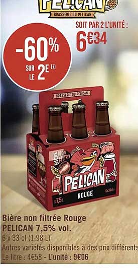 bière non filtrée rouge pelican 7,5% vol.