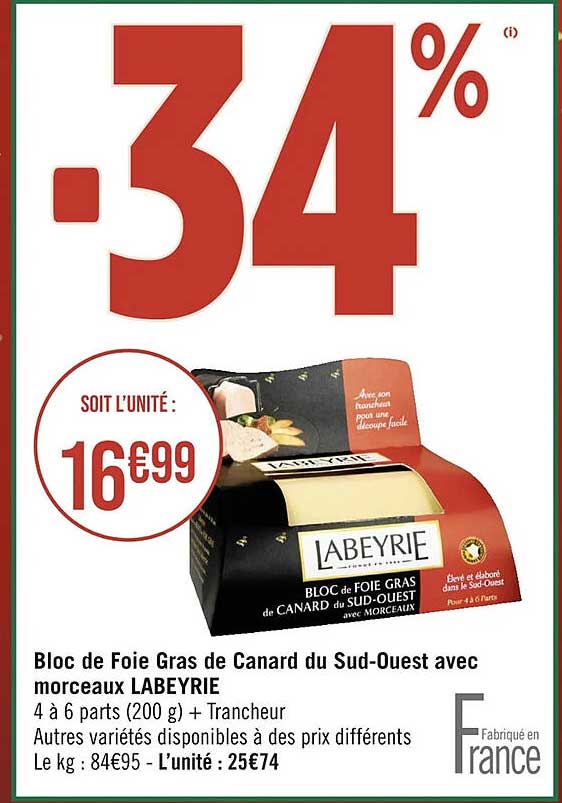 bloc de foie gras de canard du sud-ouest avec morceaux labeyrie
