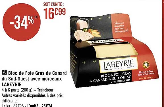 bloc de foie gras de canard du sud-ouest avec morceaux labeyrie