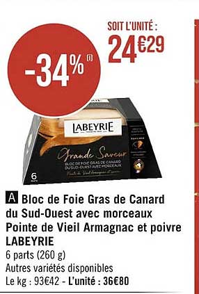 bloc de foie gras de canard du sud-ouest avec morceaux pointe de vieil armagnac et poivre labeyrie