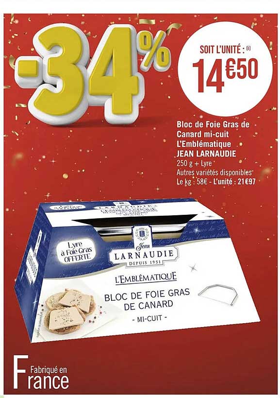 bloc de foie gras de canard mi-cuit l'emblématique jean larnaudie