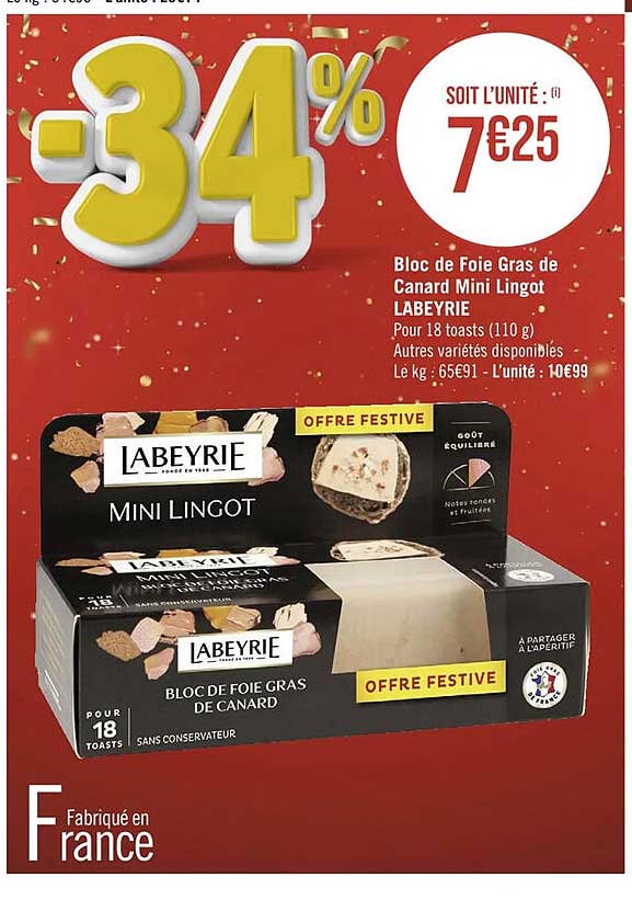 bloc de foie gras de canard mini lingot labeyrie