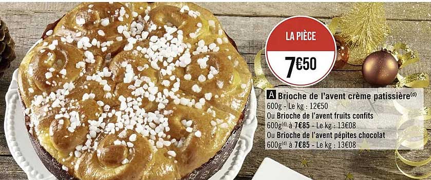 brioche de l'avent crème pâtissière ou brioche de l'avent fruits confits ou brioche de l'avent pépites chocolat