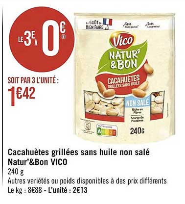 cacahuètes grillées sans huile non salé natur'&bon vico
