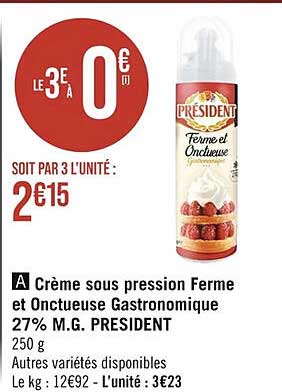 crème sous pression ferme et onctueuse gastronomique 27% m.g. président