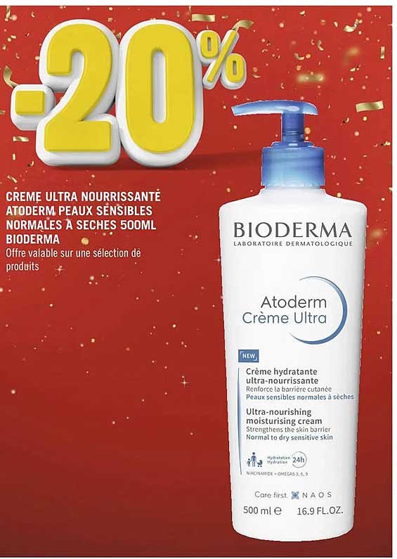 crème ultra nourrissante atoderm peau sensibles normales à sèches 500ml bioderma