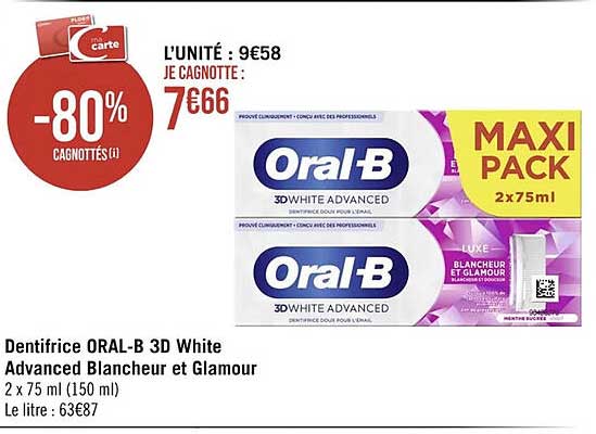 dentifrice oral-b 3d white advanced blancheur et glamour