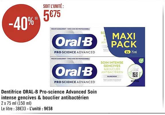 dentifrice oral-b pro-science advanced soin intense gencives & bouclier antibactérien