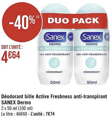 Déodorant Bille Active Freshness Anti-transpirant Sanex Dermo