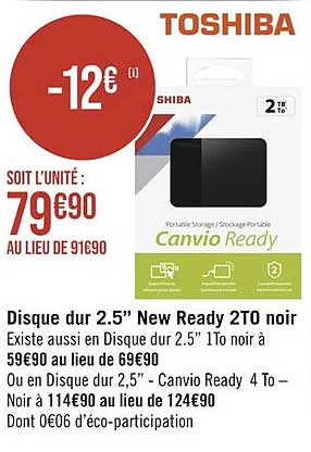 disque dur 2.5" new ready 2to noir toshiba