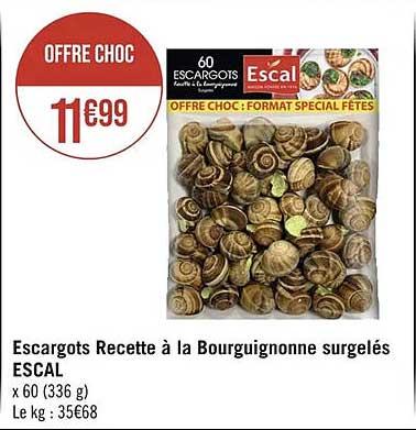 escargots recette à la bourguignonne surgelés escal