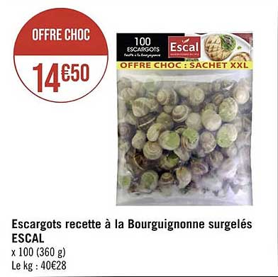 escargots recette à la bourguignonne surgelés escal