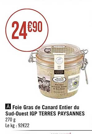 foie gras de canard entier du sud-ouest igp terres paysannes