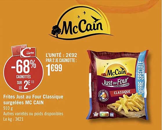frites just au four classique surgelées mcCain