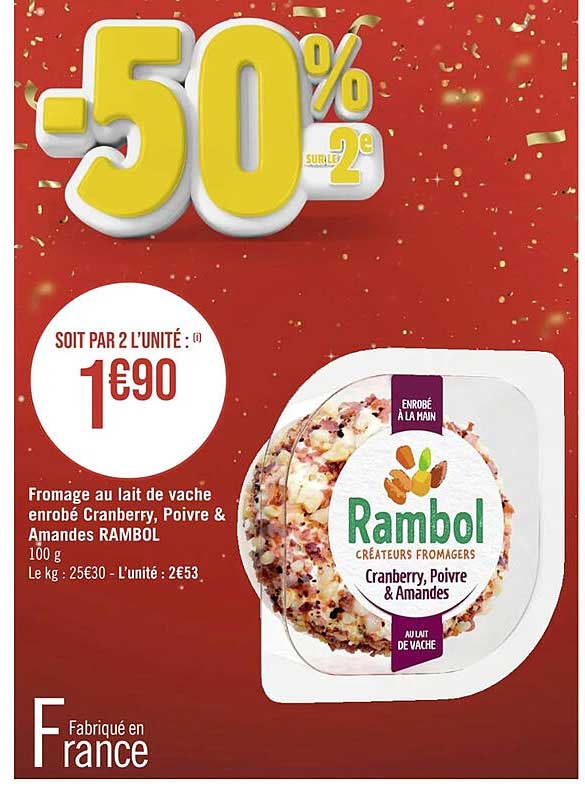 fromage au lait de vache enrobé cranberry, poivre & amandes rambol