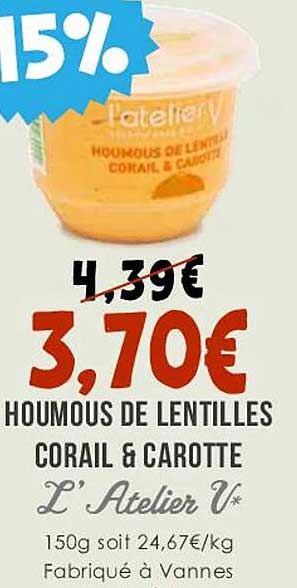 houmous de lentilles corail & carotte l'atelier v*