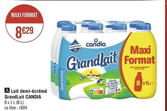 lait demi-écrémé grandLait candia