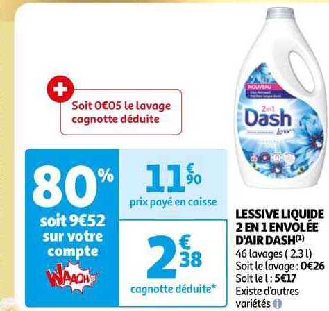 lessive liquide 2 en 1 envolée d'air dash