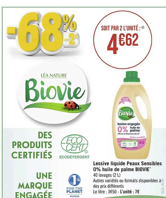 lessive liquide peau sensibles 0% huile de palme biovie