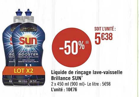 liquide de rinçage lave-vaisselle brillance sun
