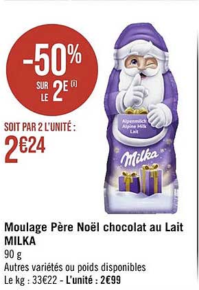 moulage père noël chocolat au lait milka