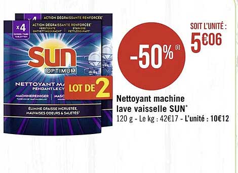 nettoyant machine lave vaisselle sun
