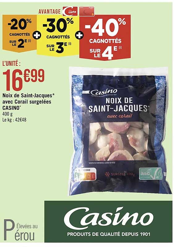 noix de saint-jacques avec corail surgelées casino