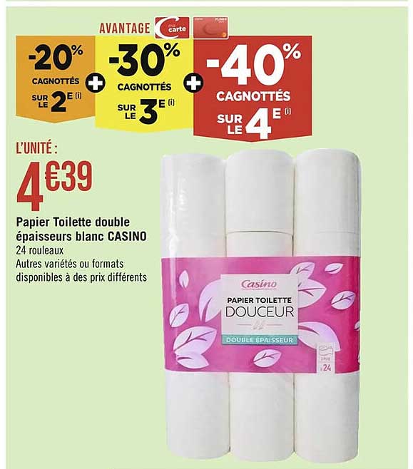 papier toilette double épaisseurs blanc casino