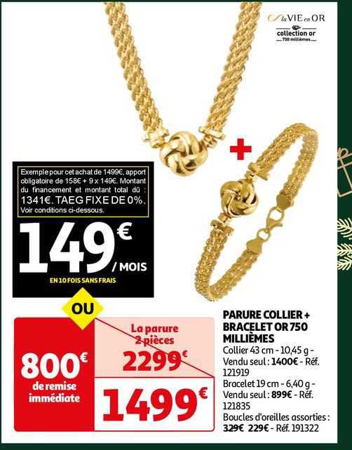 parure collier + bracelet or 750 millièmes la vie en or