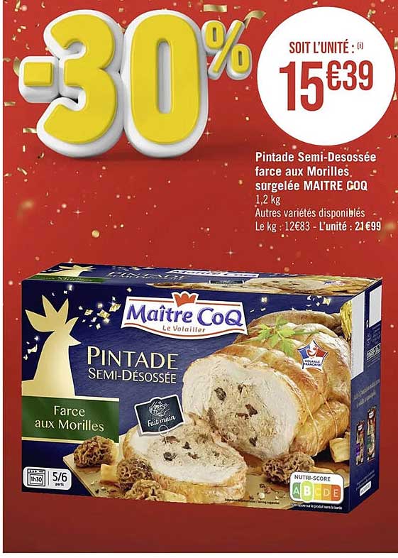 pintade semi-désossée farce aux morilles surgelée maître coq