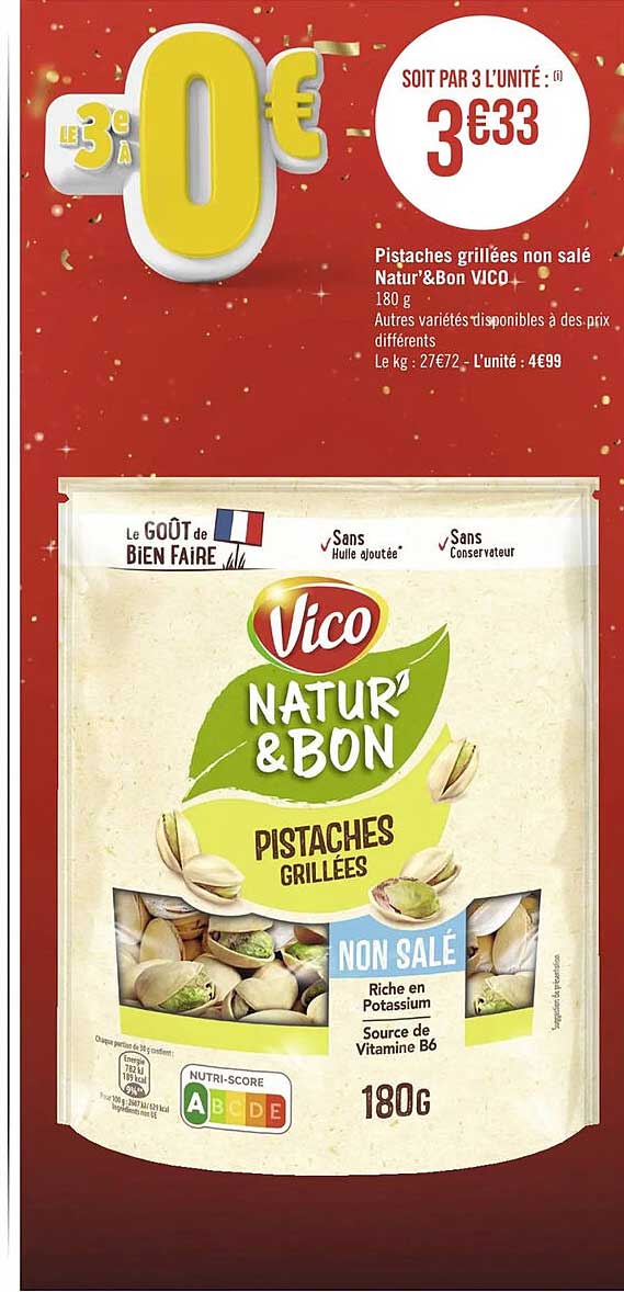 pistaches grillées non salé natur'&bon vico