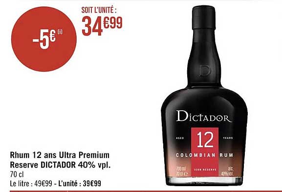 rhum 12 ans ultra premium reserve dictador 40% vpl.