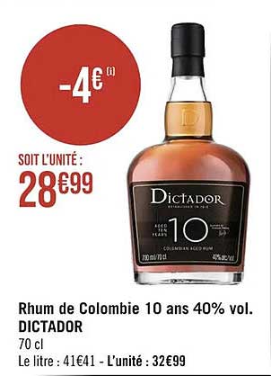 rhum de colombie 10 ans 40% vol. dictador