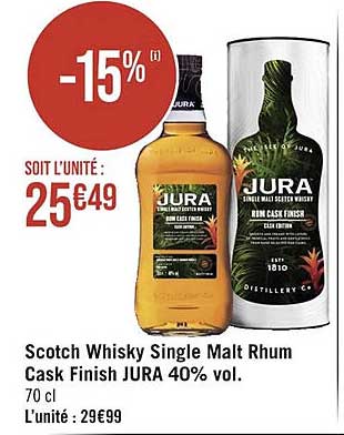 scotch whisky single malt rhum cask finish jura 40% vol.